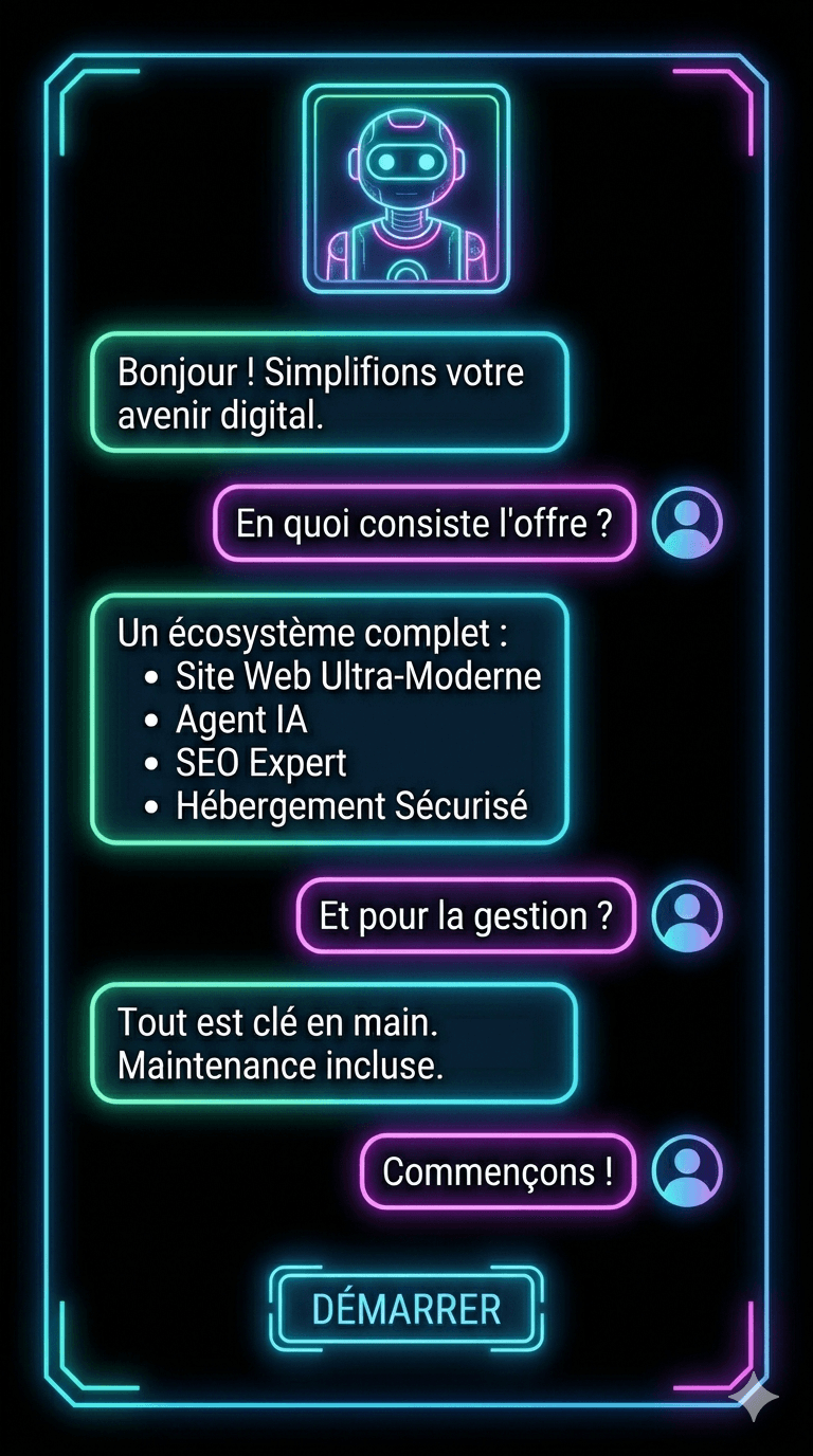 Interface agent IA — conversation et offre écosystème digital Mouttahid Consulting